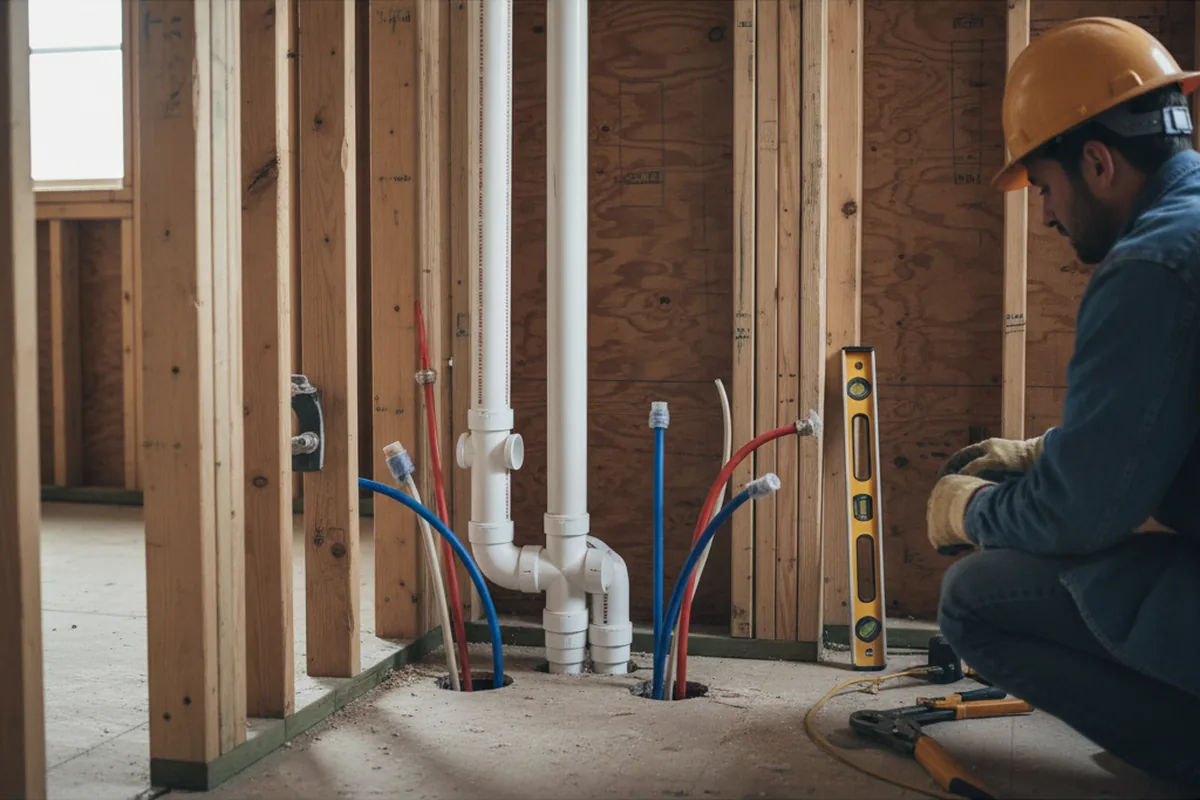 Drain and supply rough-in during Sump Pump Repair in Westford